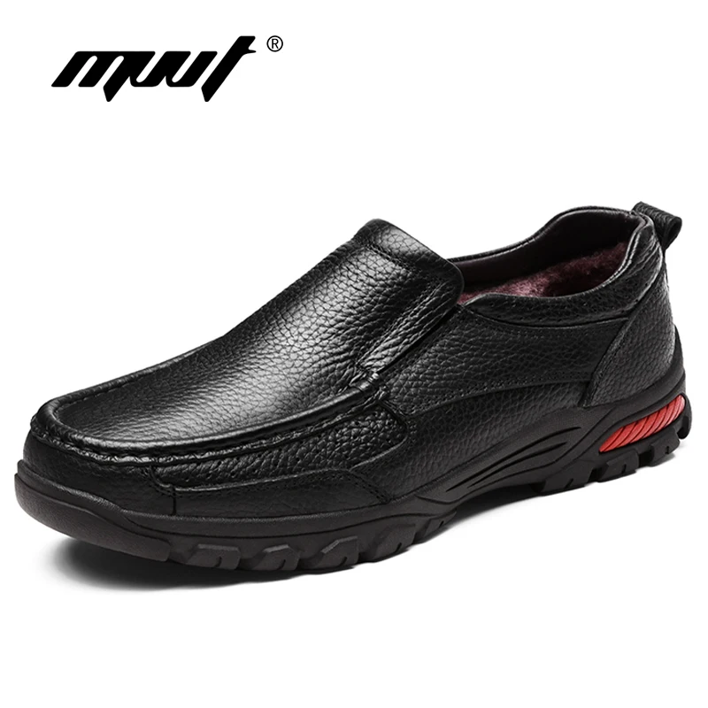 Ceny MVVT Plus rozmiar prawdziwej skóry buty męskie zimowe buty Slip On mężczyźni mokasyny buty w stylu casual wysokość zwiększenie biznes buty śniegowce