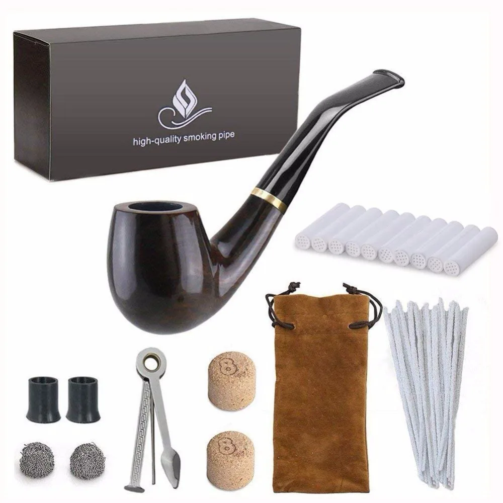 New 1 set Smoking Pipe, Ebony Tobacco Pipe with Pipe Accessories