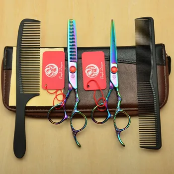 

4Pcs Suit 6'' Purple Professional Human Hair Scissors Hairdressing Cutting Combs + Shears + Thinning Scissors Plum Handle Z9002