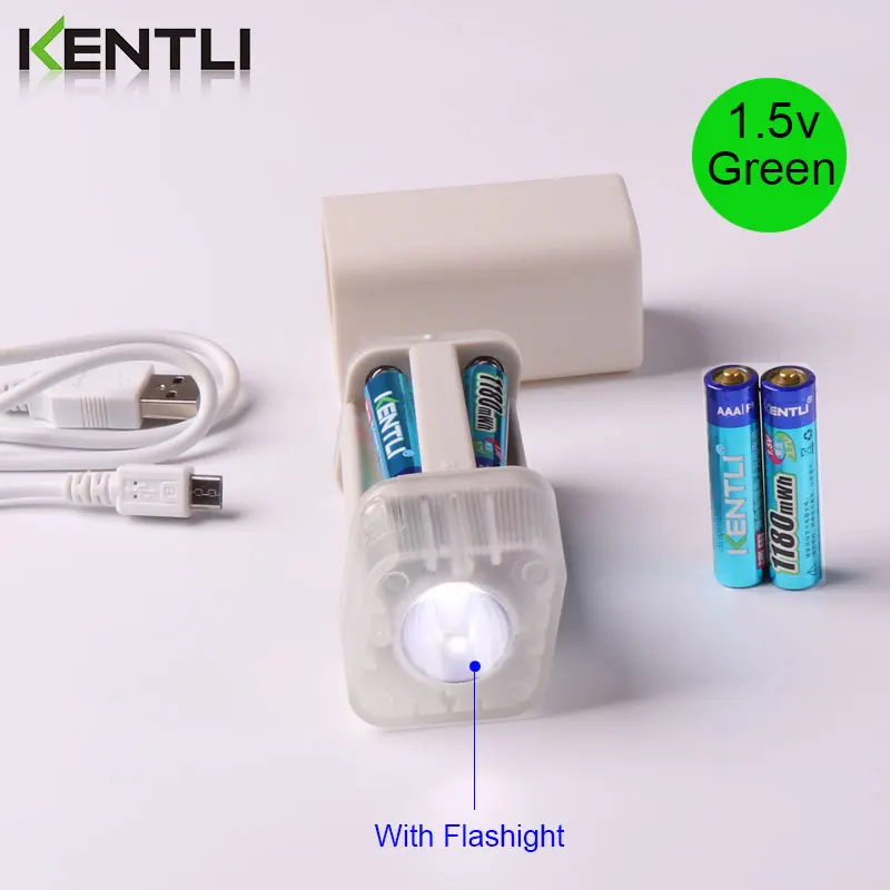 Goede KENTLI 1.5v 1180mWh AAA oplaadbare lithium polymeer batterij + 4 slots aa aaa lithium batterij lader met zaklamp