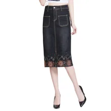 Джинсовая юбка женская Осень/Весна винтажная джинсовая юбка с вышивкой тонкая юбка офисная Сексуальная прямая юбка женские джинсы