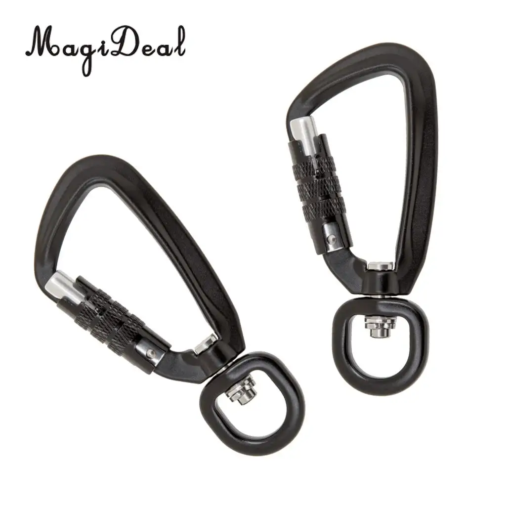 MagiDeal 2 Pieces Self Auto Lock Carabiner Swivel Rotating Ring Outdoor Keychain Hook