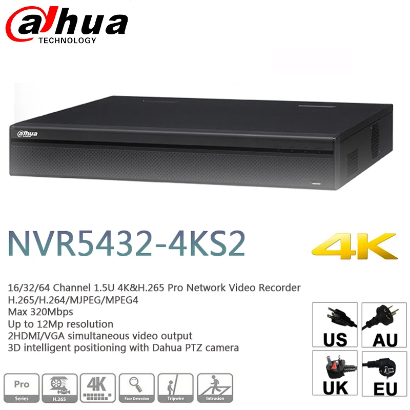 

Dahua surveillance Video recorder NVR5432-4KS2 H.265 Up 12Mp resolution 32Ch 1.5U 3D intelligent positioning Dahua PTZ camera