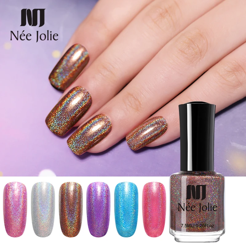 

NEE JOLIE Holographic Pure Nail Color Polish 7.5ml Varnish Shining Rainbow Glitter Manicure Colorful Nail Art Lacquer Polish