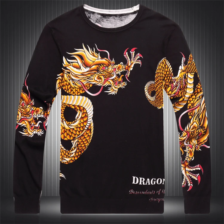 Китайский стиль Дракон тотем печати boutique luxury пуловер свитер осень 2018 новое качество мягкий удобный свитер мужчин M-XXXL