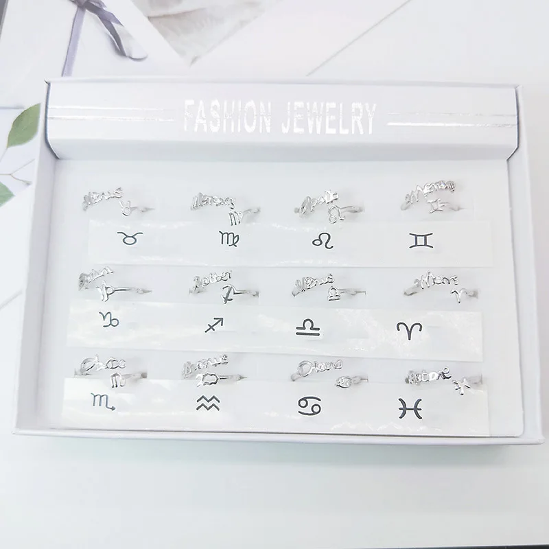 

AKOLION 12/pcs Metal Rings Set For Women/Men Top Selling Hand Jewelry 12 Constellation Rings Korean Accessories Women Jewelry