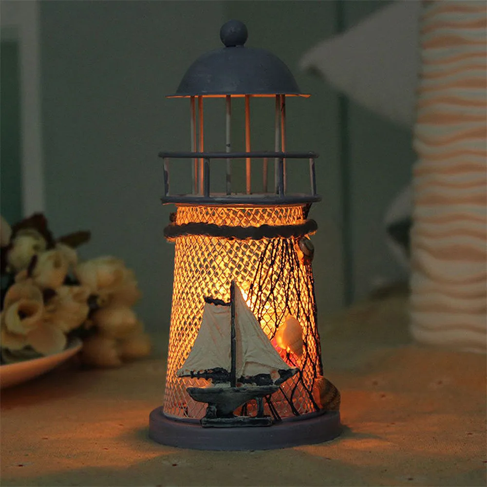 14cm Lighthouse Candlestick Home Lighthouse Iron Candle Holder Nautical Beach Anchor Decoration Wedding Display Candlestick#QQ