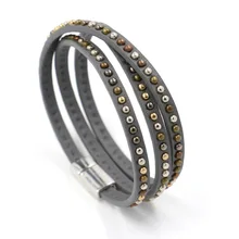 2018 Rushed Bileklik Bracelet Restoring Ancient Ways Punk Man Multilayer Pu Leather Bracelet With Four Color Rivet Women Long punk skull rivet decorated bracelet with ring for women
