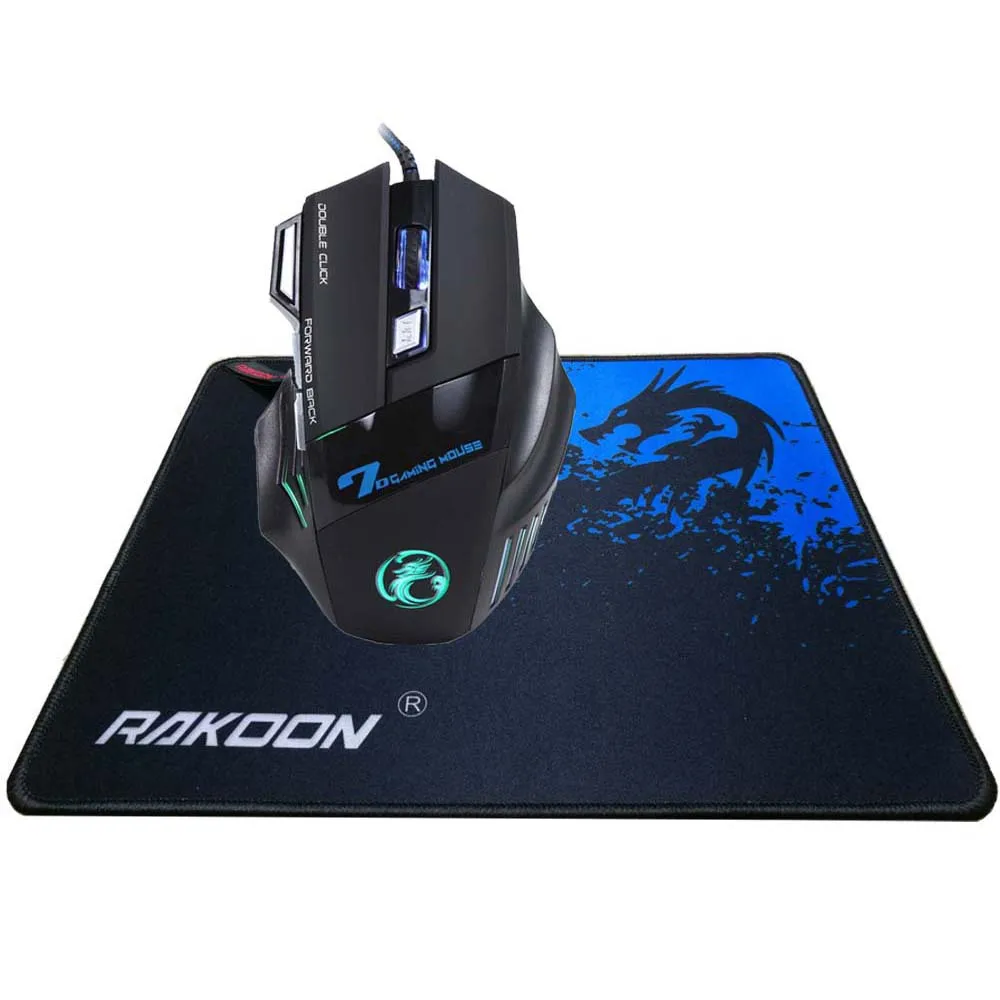

5500 DPI 7 Button Mouse Gamer Gaming Multi Color LED Optical USB Wired Gaming Mouse+Rakoon Large Gaming Mouse Pad for Pro Gamer