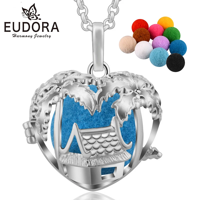 

Eudora House and Love Tree Heart Aromatherapy Diffuser Locket Cages Pendant Necklace DIY Maternity Jewelry With Pompon Ball