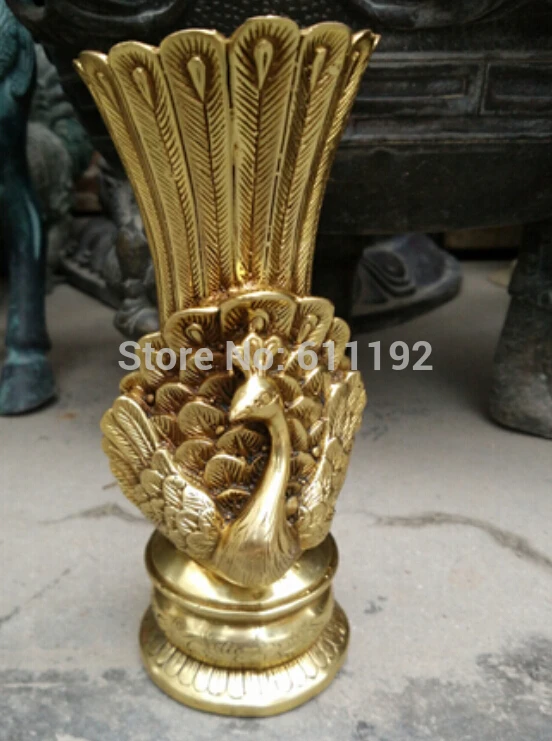 

7 Inch beautiful Chinese metal vase Home Decoration brass Peacock Statue vases
