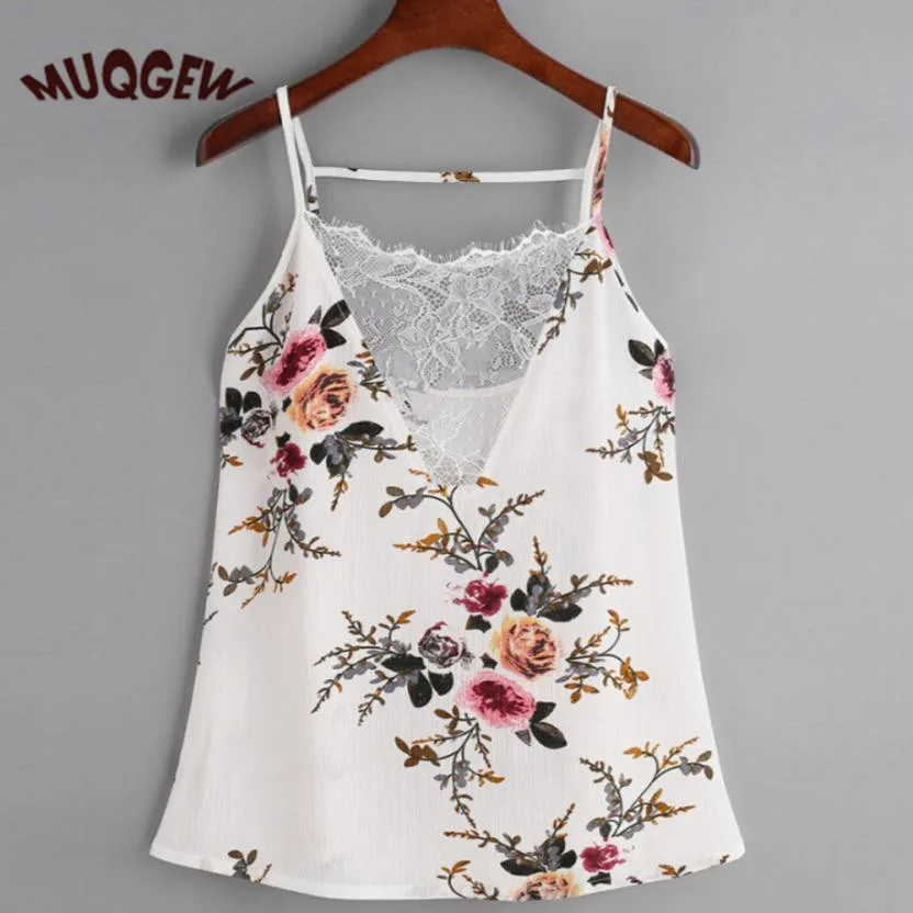 

summer sexy lace tank top women sexy sleeveless backless Print vest top women white lace patchwork Chiffon camis top ladies #FI