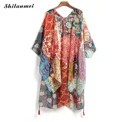 Красочные летние кимоно кардиган длинный Blusa для женщин блузка Топ Boho пляжные Feminino Blusas Mujer De Moda 2018 кисточкой шифоновая рубашка