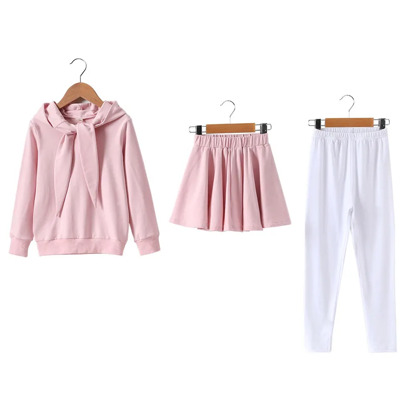 

Girls spring suit 2019 new fashion pink big children three sets of casual children spring and autumn bow girls clothing