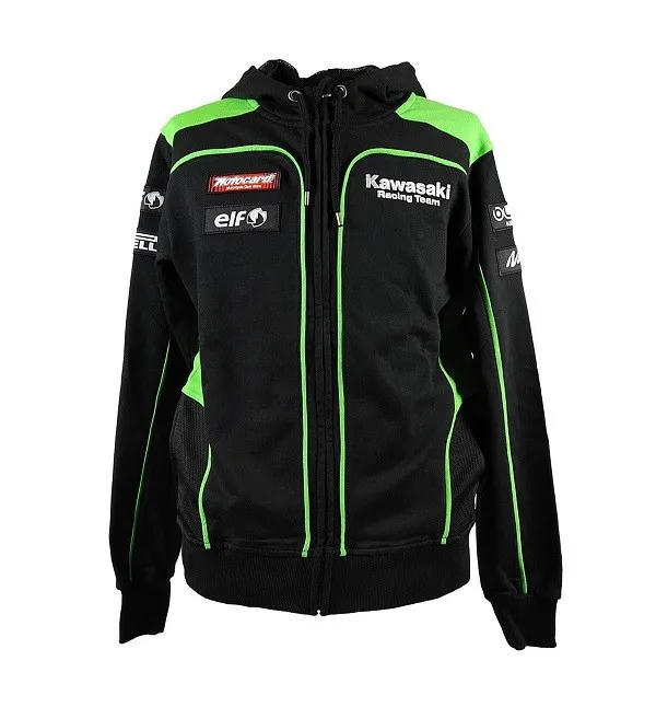 Free shipping 2018 Knight Winter Kawasaki Motocard Team Black/Green Zip Up Hoodie Fleece