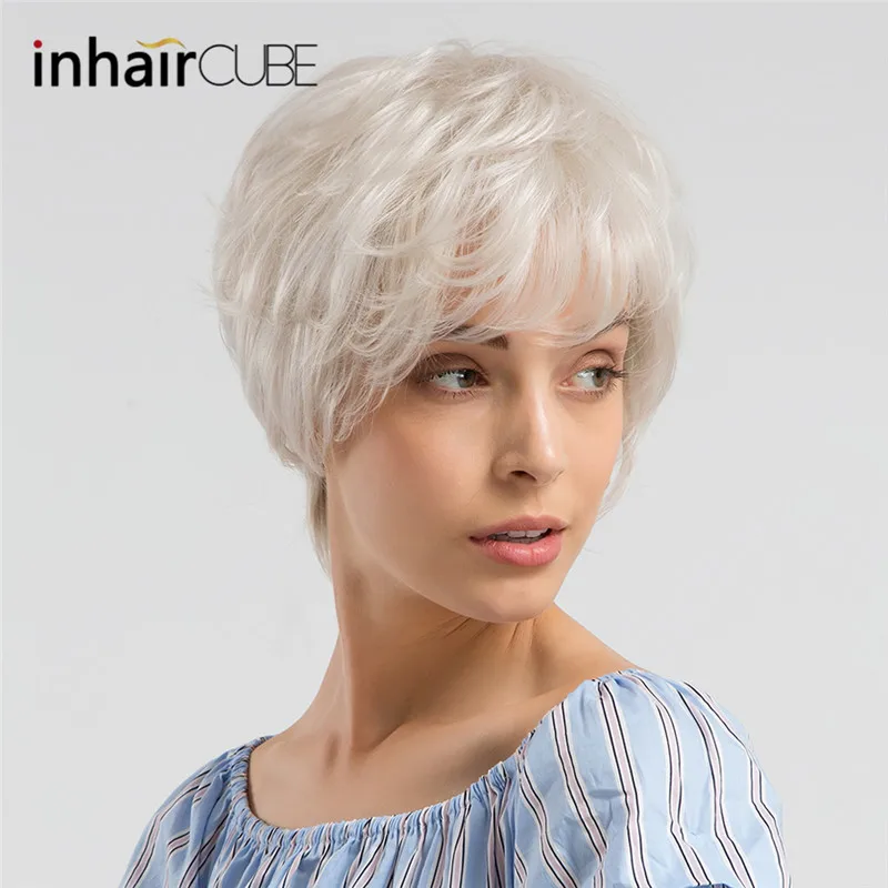 mj1-101 INHAIR cube синтетические парики из натуральных волн короткие парики для женщин пушистый Омбре парик из человеческих волос дышащий парик - Цвет: mj1-101