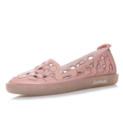 GKTINOO/Летняя обувь ручной работы из натуральной кожи; женская обувь на плоской подошве; мягкая подошва из термопластичной резины; дышащие элегантные лоферы с перфорацией; женская обувь; коллекция года - Цвет: 19212 Pink