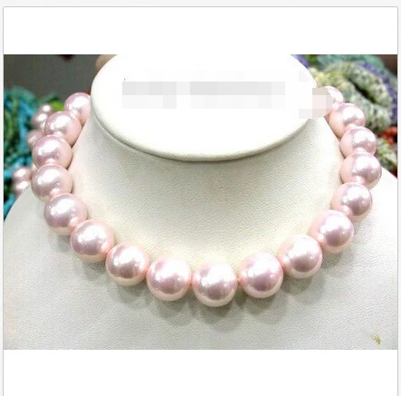 Genuine Round Pink South Sea Shell Pearl Pendant Necklace - 14mm, 17" Chain - View #3