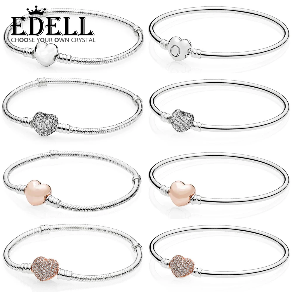 

EDELL S100% 925 Sterling Silver Heart-Shaped Basic Bracelet DIY Beaded Jewelry Gift Factory Direct Sales