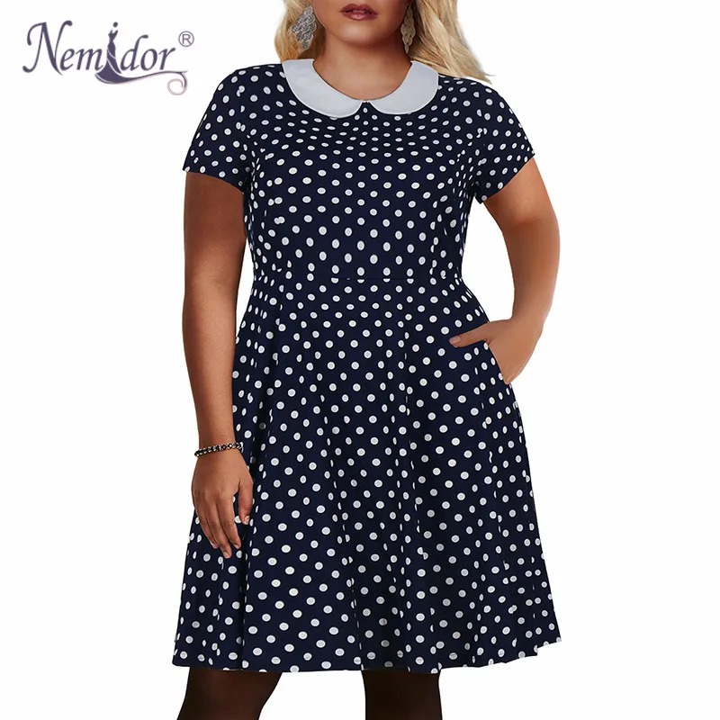 Nemidor Women's Peter Pan Collar Fit and Flare Plus Size Skater Party Dress(10)