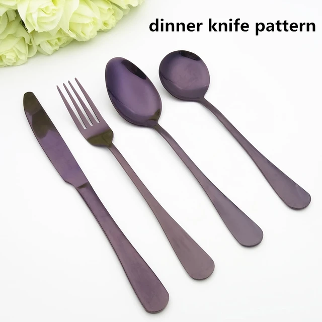 Western Purple Flatware Set Tableware Solid Smooth Dinnerware Elegant
