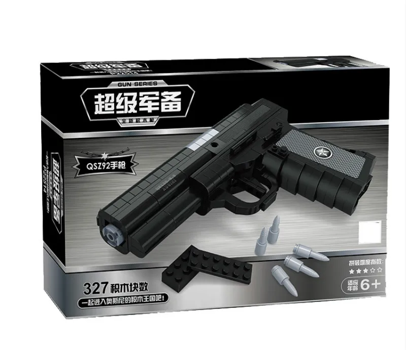

P22514 327PCS Semi Automatic Pistol Arms Qsz92 Model 1:1 Black Gun Building Block Brick Toy