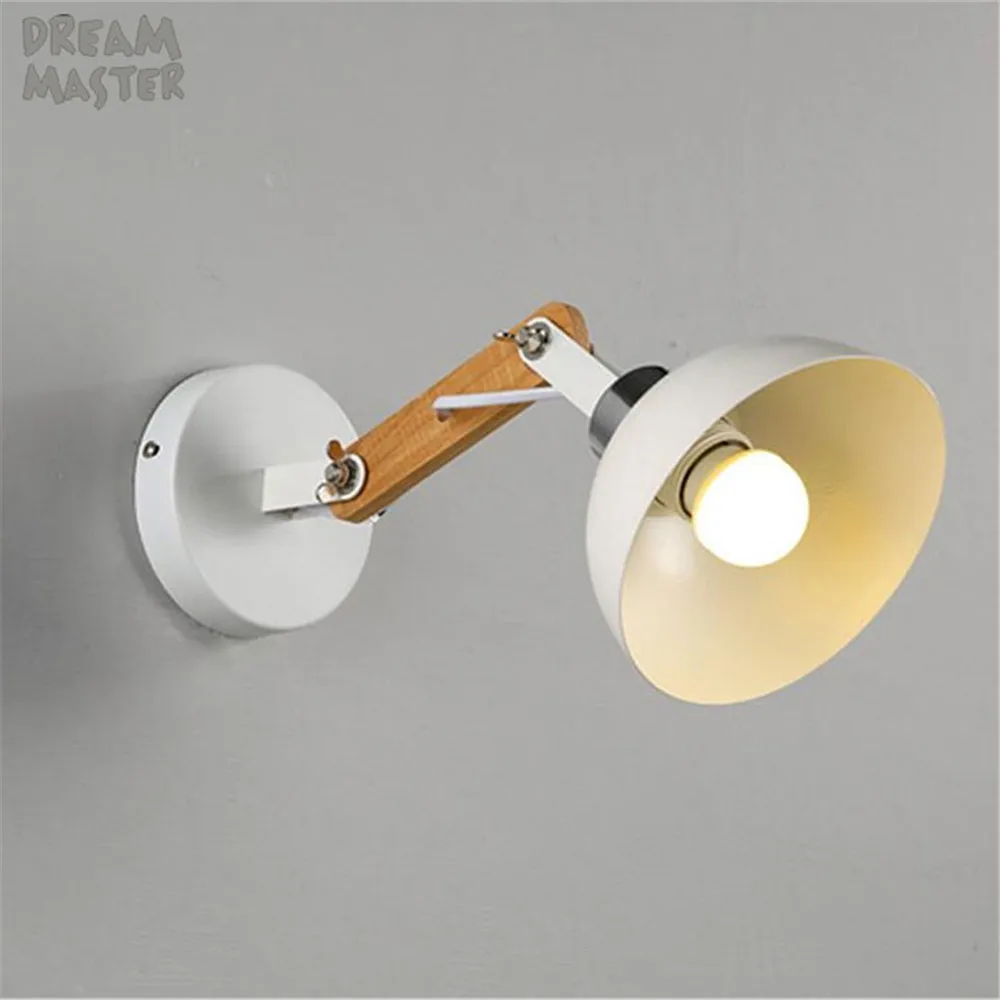 

European Vintage Wall Light Creative Retro Sconce white lampshade wood arm Vanity Light Living Room Bedroom Vintage Wall lamps