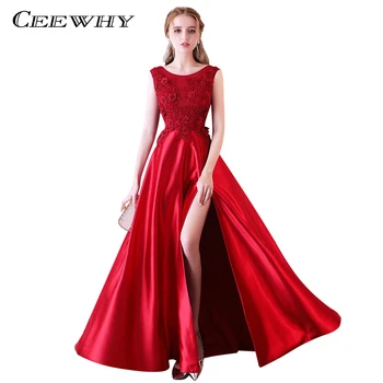 

CEEWHY Side Split Burgundy Evening Dresses Vestido Longo Long Prom Dresses Abendkleider Embroidery Evening Gown Vestido de Festa