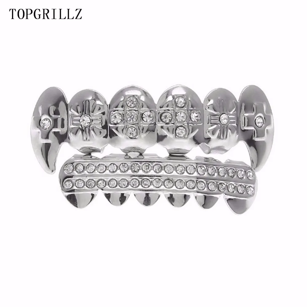 TOPGRILLZ Настоящее розовое золото цвет покрытием ICED OUT CZ зубы GRILLZ крест сверху и снизу зуб шапки Хип Хоп Bling Золотые грили