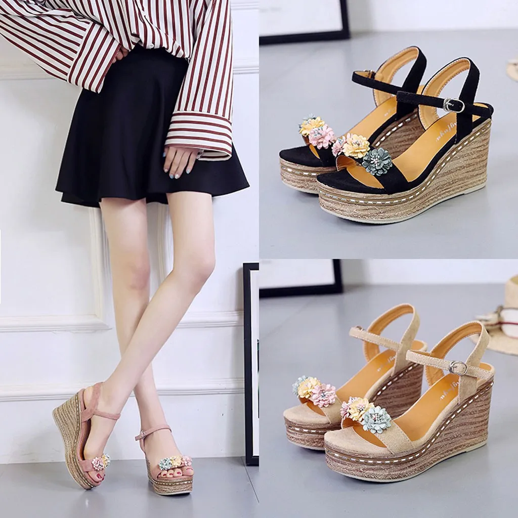 

Women's Summer Flowers Platform Sandals Open Toe Wedges Heel Casual Shoes women sandals high heels gladiator sandals high heels