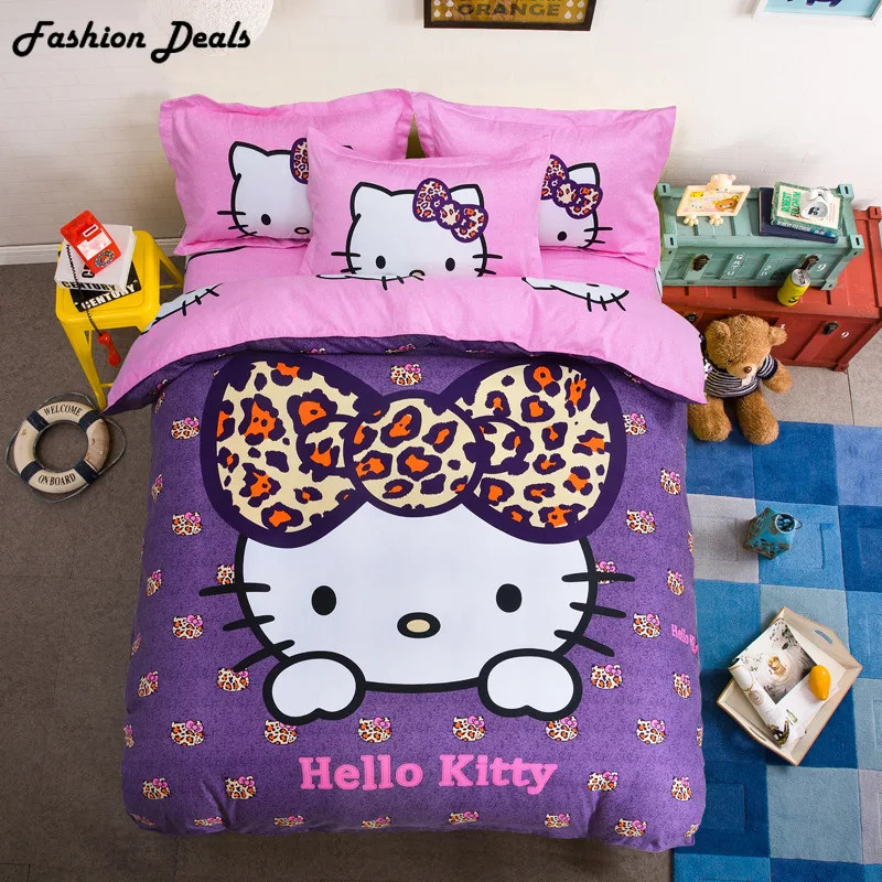 

Cartoon Cotton Hello Kitty Bedding Set Doraemon Stitch Printed Bed Linen Children/kid Duvet Cover Set with Bed Sheet Pillowcases
