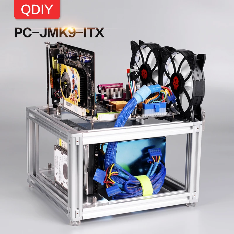 QDIY PC-JMK9 Mini ITX открытая Оголенная компьютерная Рама Алюминиевый корпус водяное охлаждение платформа чехол для компьютера