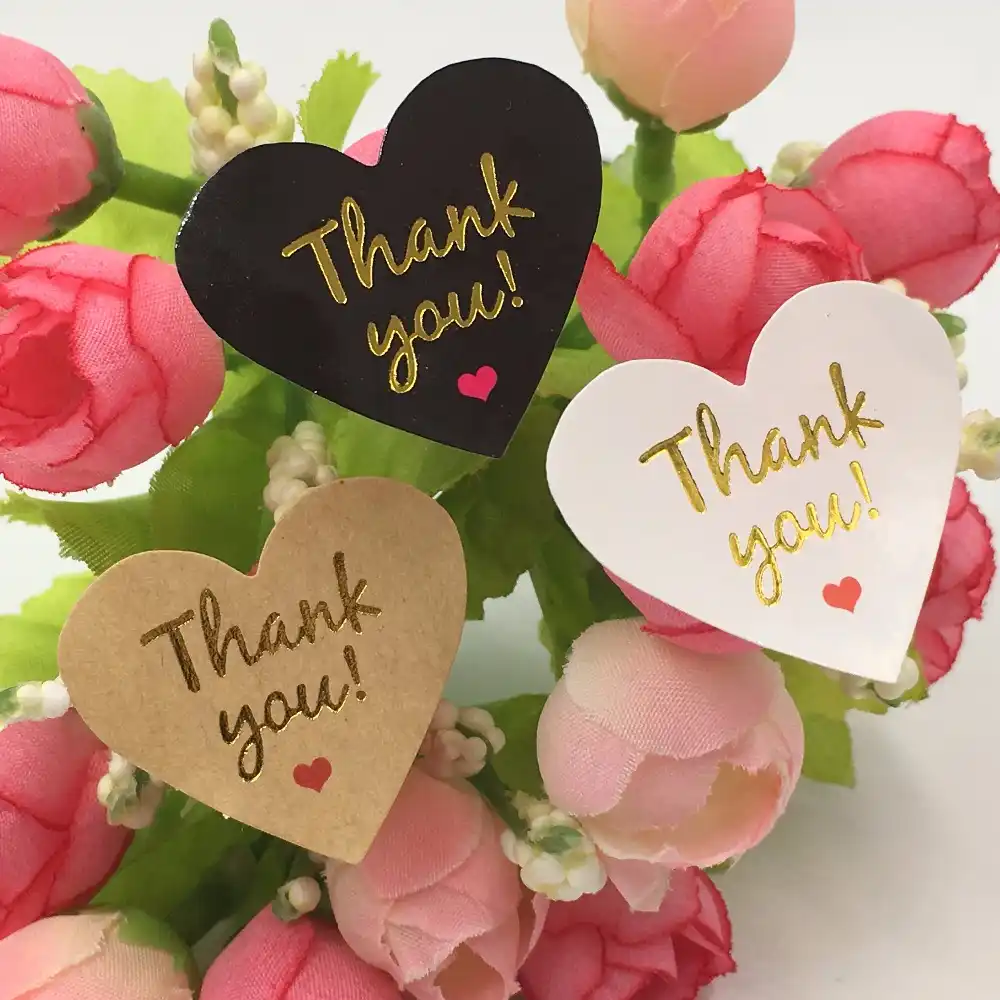 500Pcs Thank You Stickers Hand Made Love Labels Round Heart Business StickeIH7H