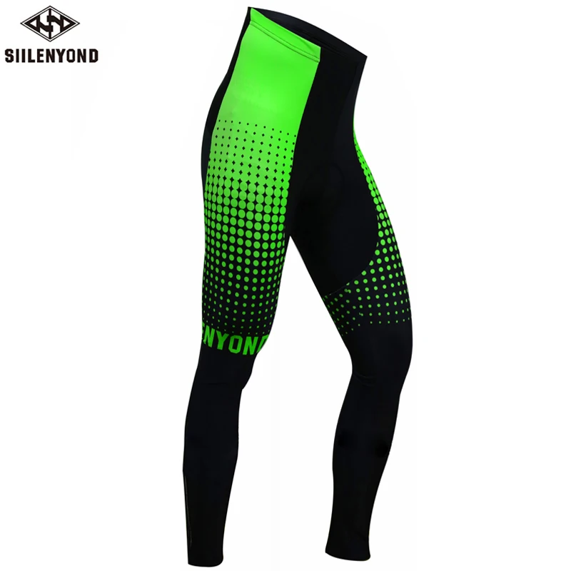 

Siilenyond Flour Green Winter Cycling Pants 3D Gel Padded Shockproof Thermal MTB Bike Cycling Tights Bicycle Cycling Trousers