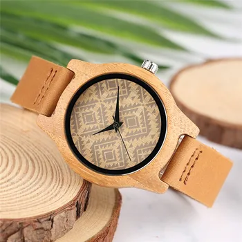 

YISUYA Wood Watch Women Handmade Bamboo Quartz Wristwatch Minimalist