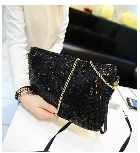 women Lady Sexy Zipper Handbag Tote Cool Lux Punk Sequin Bag Shoulder chain Bags 200g/pcs