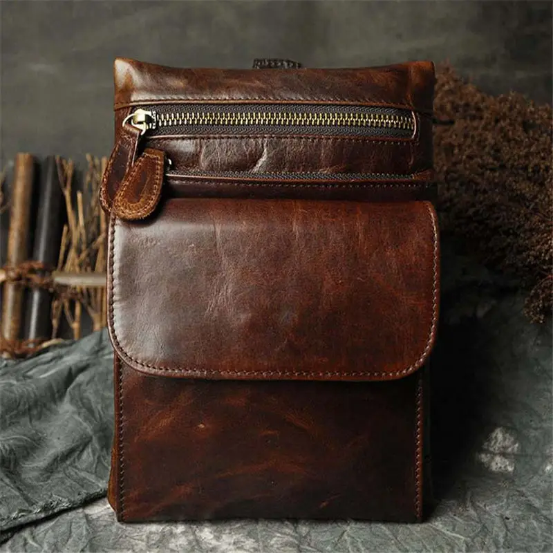 

Steelsir Men The First Layer Oil Genuine Leather Tide Of Foreign Trade Cell Phone Camera 7 Inches Shoulder Waist Bags