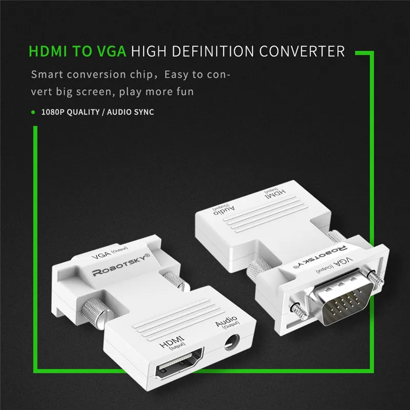 Robotsky hdmi إلى vga محول مع الصوت av تحويل الإناث إلى الإناث موصل ل xbox360 ps3 التلفزيون مربع العرض Robotsky hdmi إلى vga محول مع الصوت av تحويل الإناث إلى الإناث موصل ل xbox360 ps3 التلفزيون مربع العرض