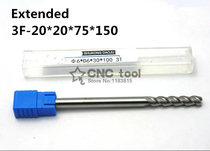 Free Shipping 20.0mm Long End Mill 20*20*75*150L 3 Flutes Aluminum Carbide End mills,Carbide CNC