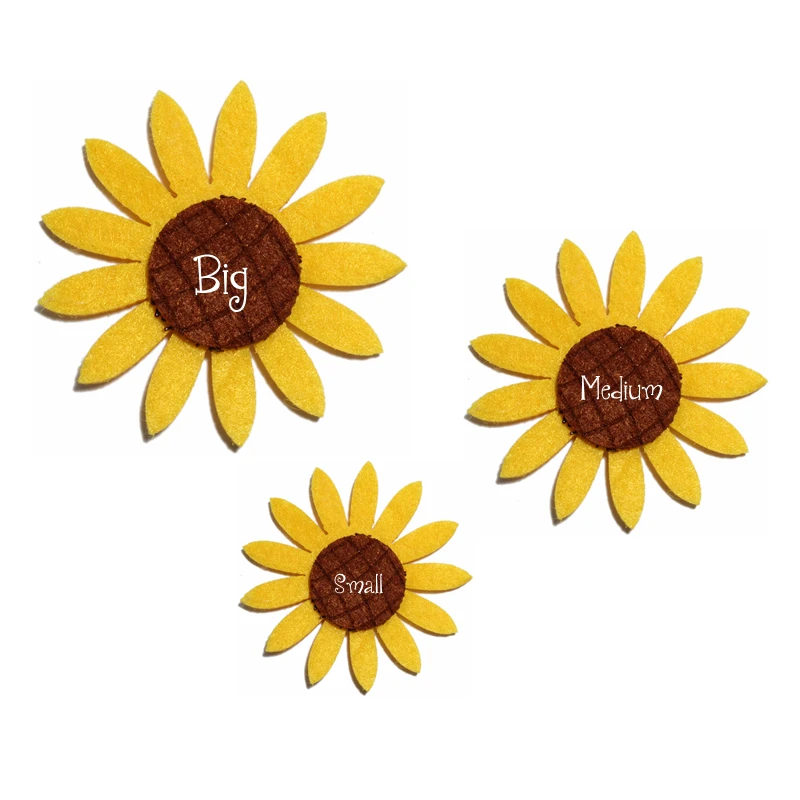 

10PCS 3size Newborn Vintage Yellow Sun Flower Appliques for Garments Decoration Fashion Glitter Nonwovens Felt Flower Patches