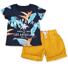 BINIDUCKLING/комплекты одежды для маленьких мальчиков летние хлопковые детские комплекты с буквенным принтом комплект из 2 предметов, футболка+ шорты, штаны Детский комплект