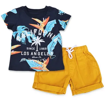 BINIDUCKLING Baby Boys Clothes Sets Summer Cotton Leaves Printed Boy Clothes Set TShirt+Shorts Kids Children Clothing Outfits children s clothing set pajamas sets kids girls tshirt pants newborn baby boys clothes set cotton roupa bebes boy suits outfit