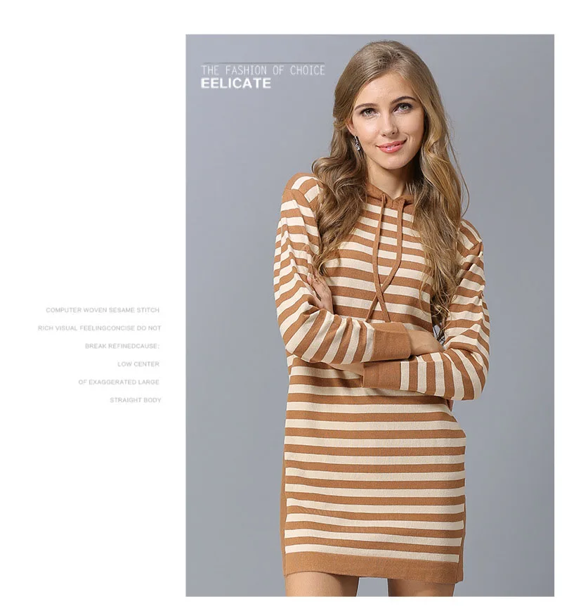 Europe and the United States autumn new simple sweater women striped long loose hooded hooded sweater sweater (12)