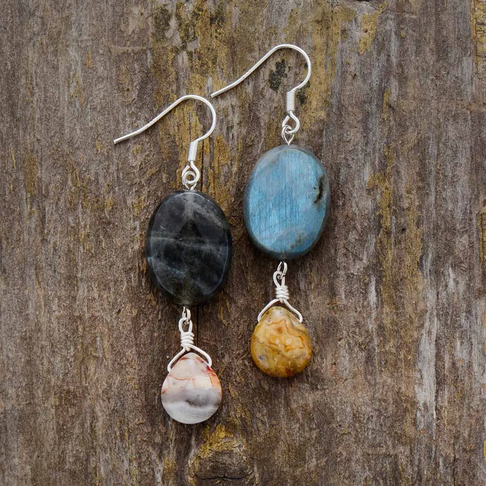 

Women Drop Earring Natural Stone Labradorite Onyx Teardrop Earrings High End Exquisite Lady Bohemian Earring Jewelry