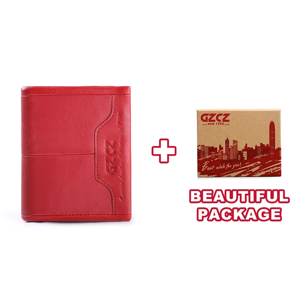 GZCZ женский кошелек из натуральной кожи на молнии маленький кошелек зажим для денег Портмоне держатель для карт Portomonee мини кошелек Rfid - Цвет: Red-Box