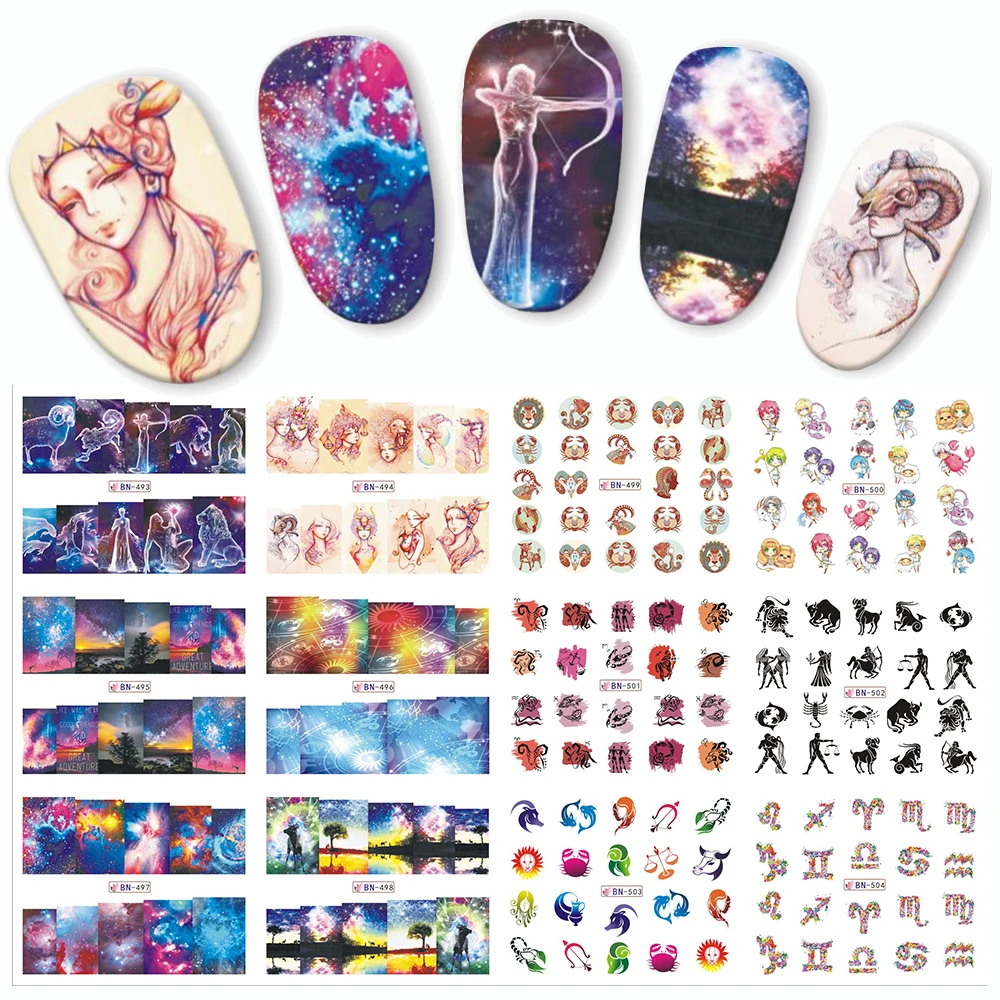 

12pcs/set Twelve Constellations Nail Decal Water Transfer Nail Art Sticker Beauty DIY Decorations Labels Slider JIBN493-504