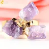 CSJA-anillo con piedras preciosas para mujer, de cuarzo, Color dorado, Irregular, Natural, Cristal púrpura, joyas anillos de dedos austriacos ajustables, E274 ► Foto 3/6