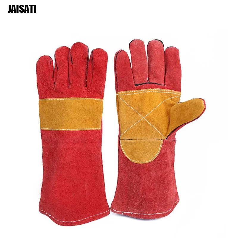 

JAISATI Long paragraph leather welding gloves first layer of leather welder protective gloves labor insurance gloves