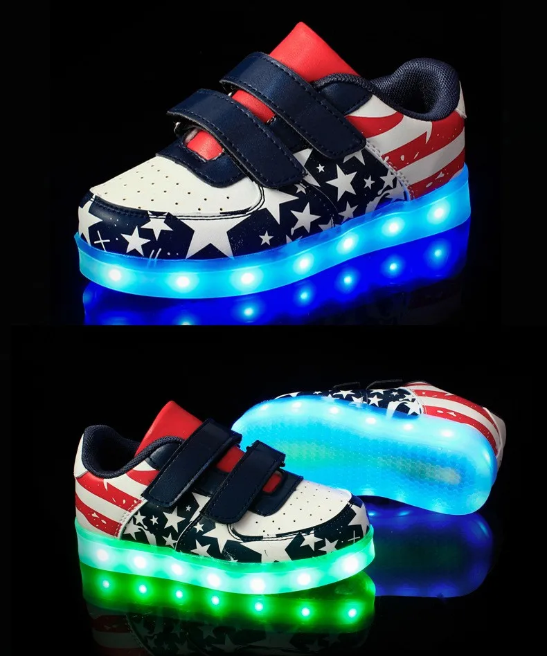 Новые модные детские зарядные устройства USB для мальчиков и девочек, СВЕТОДИОДНЫЙ цветной кроссовки, повседневная детская обувь со светодиодной подсветкой, европейский размер 25-37