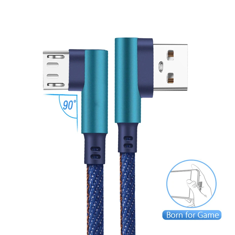 0,25 м 1 м 2 м Micro Usb кабель 90 градусов под прямым углом Micro Usb кабель джинсовый для samsung huawei Honor 20 Lite Xiaomi Redmi 8 7